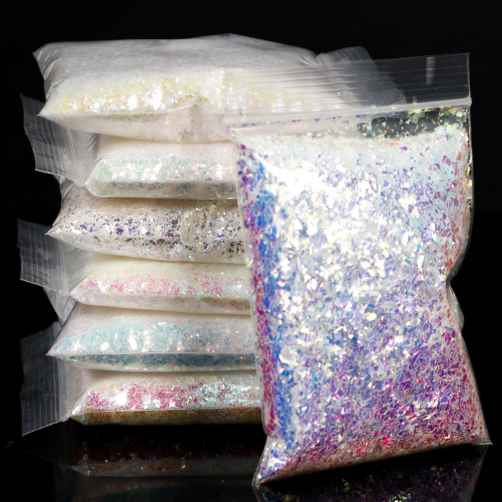 

7 Colors Aurora Nail Chunky Glitter Ultra-Thin Irregular Glass Paper Iridescent Sequin Flakes Glitters Sticker for Nails Decor