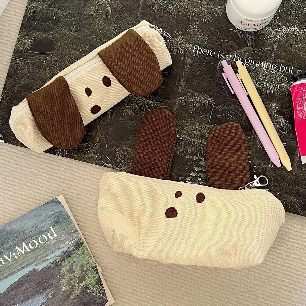 

Cute Dog Zipper Pencil Bag Large-capacity Multi-function Pen Bag Canvas Creative Stationery Case Student School Supplies