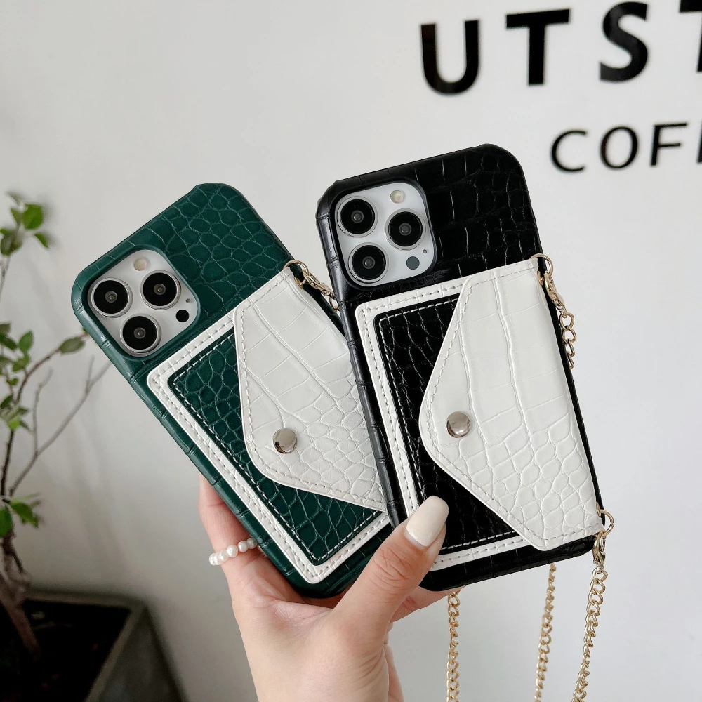 

Suitable for iPhone 13pro Max Alligator Print Phone Case Xsmax Color Contrast Card Bag Slant Span 12 11 8plus Protection Cover