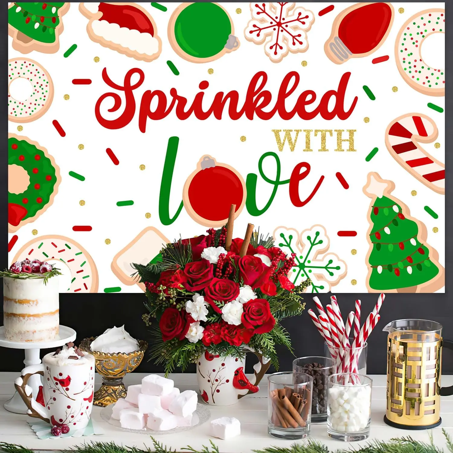 CHEEREVEAL 5x3 фута Рождественский пончик зеленые деревья шляпа снежинки фон декор