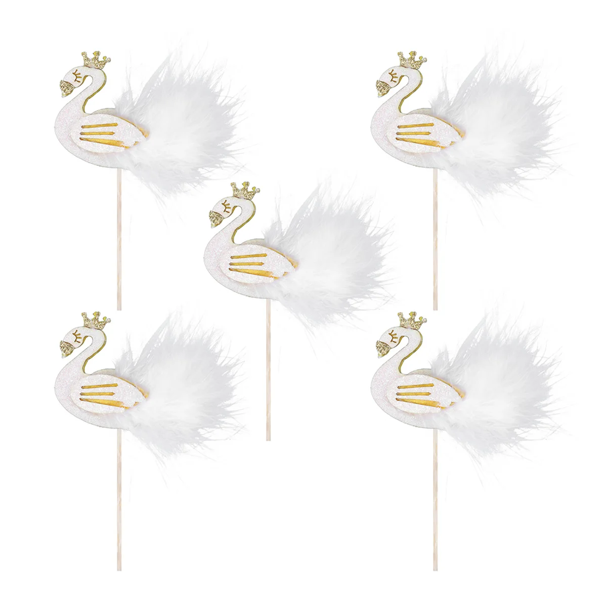 

5PCS Flamingo Swan Cake Topper Decorative Wing Cupcake Picks Dessert Cake Decoration for Wedding Birthday Party (White)