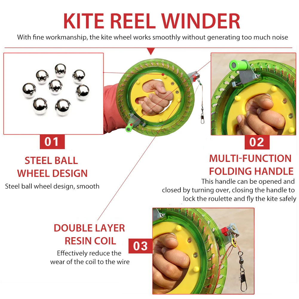 

Kite String Reels Winding Reel Grip Wheel With Durable 656ft Flying Line String Noise-free Professional Lockable Kites Winder