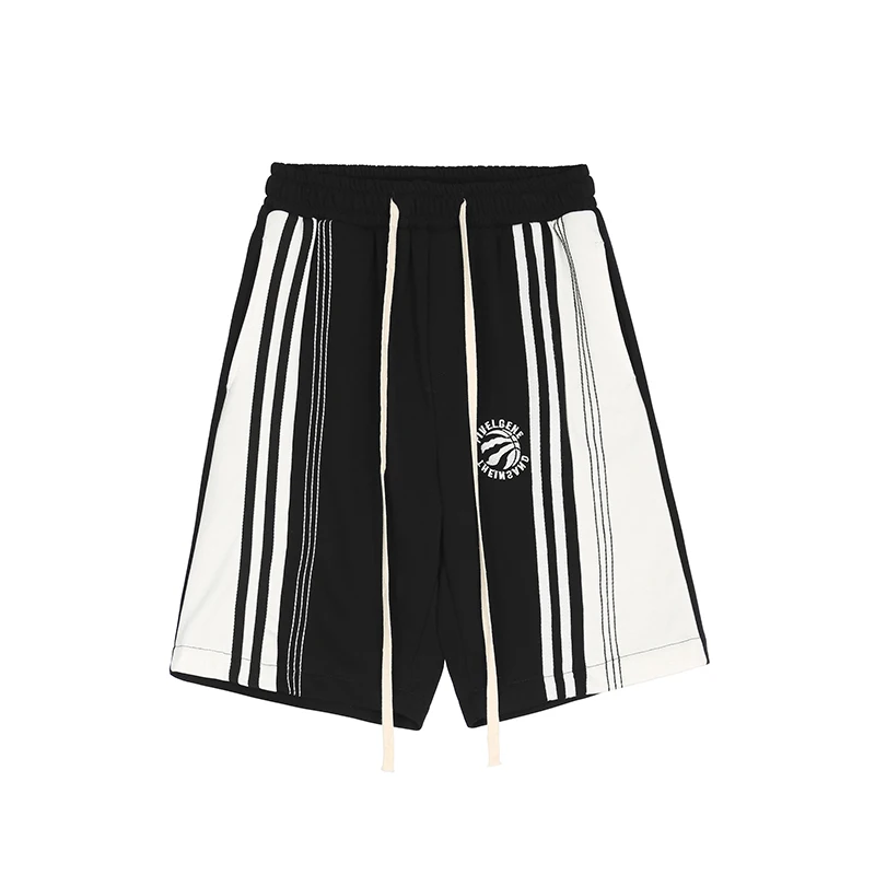 

Striped Color Block Letter Elastic Waist Casual Five Point Pants Retro Mens and Womens Summer Vibe Style Cotton Shorts