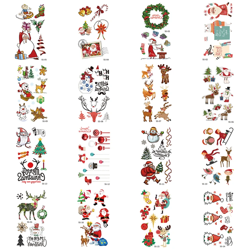 

LuanQI 5pcs Cartoon Christmas Tattoo Stickers Santa Claus Snowman Elk Sticker 2022 Merry Chrstmas Decor For Kids Navidad Gifts