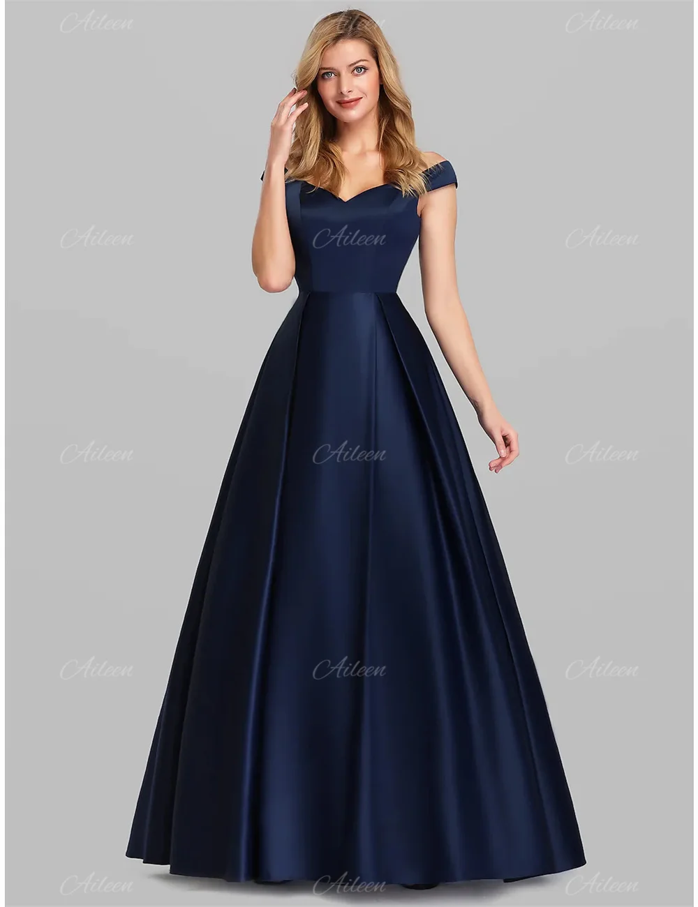 

A-line Prom Gown Navy Blue Elegant Gowns Satin Elegant Party Dresses for Women Luxury Evening Dress 2023 Shoulder Robe Formal