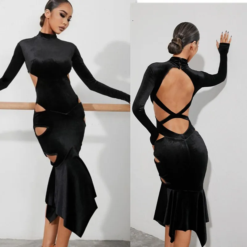 

long black Latin Dance Dress latin dress Tango Dress Rumba ChaCha latin dresses woman zym 2264