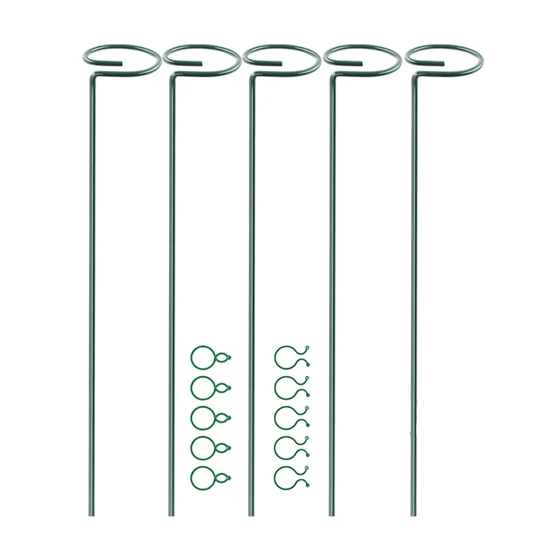 

Стойки для поддержки растений, 5 упаковок, металлические одиночные стойки для поддержки сада с 10 зажимами для растений, кольцо для поддержки...
