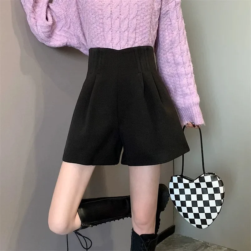 Женские белые шорты-ботинки трапециевидной формы с высокой талией шерстяные