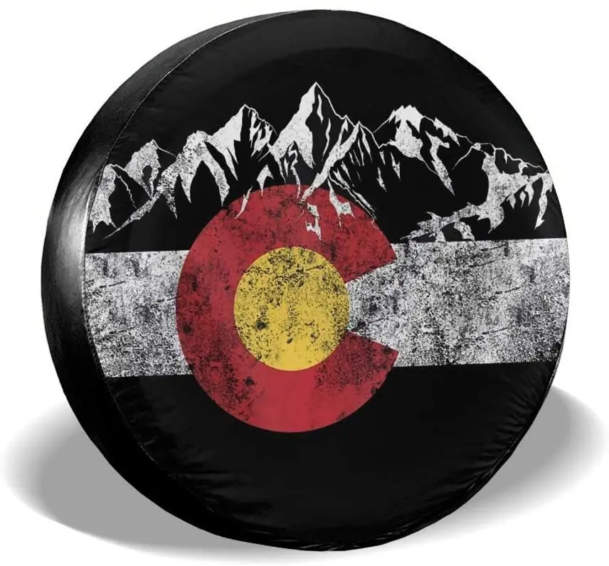 

MMHOME Spare Tire Cover Mountain Colorado Flag Wheel Protectors Waterproof Polyester Universal Wheel Covers for All Cars Jeep,Tr