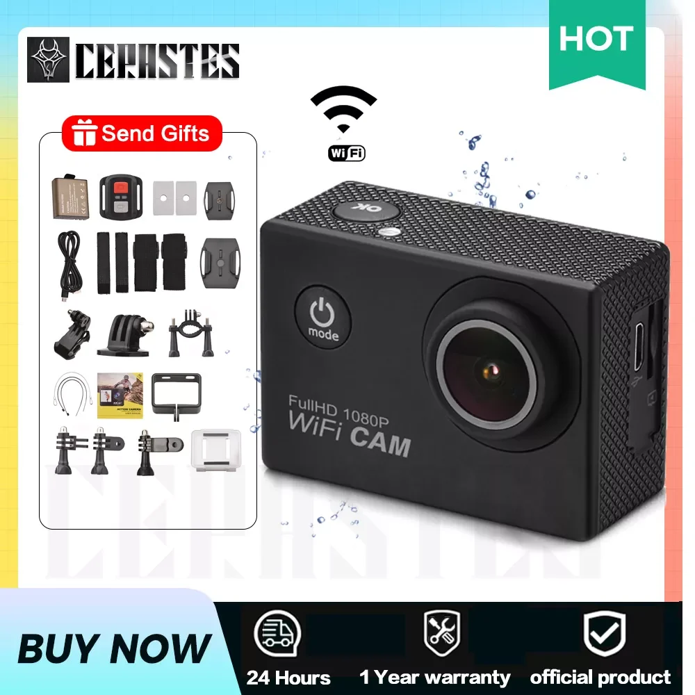 CERASTES Action Camera 4K 30fps/60fps With Remote Control Screen Waterproof Sport Camera drive recorder Sports Camera Helmet