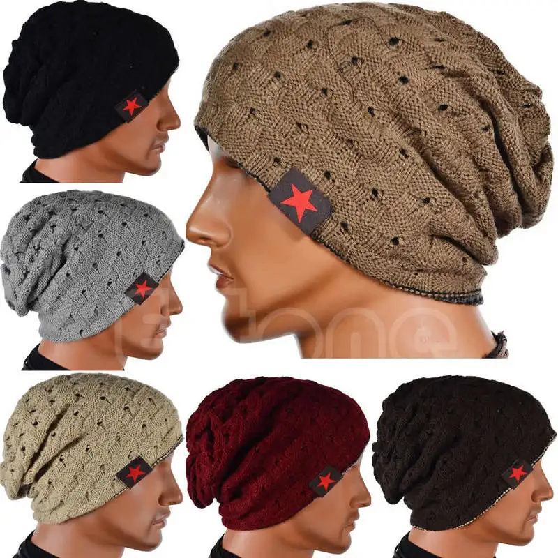 

Five Star Striped Pullover Hat Male and Female Five Pointed Star Hollow Out Double-sided Wear Warm Wool Knitted Hat