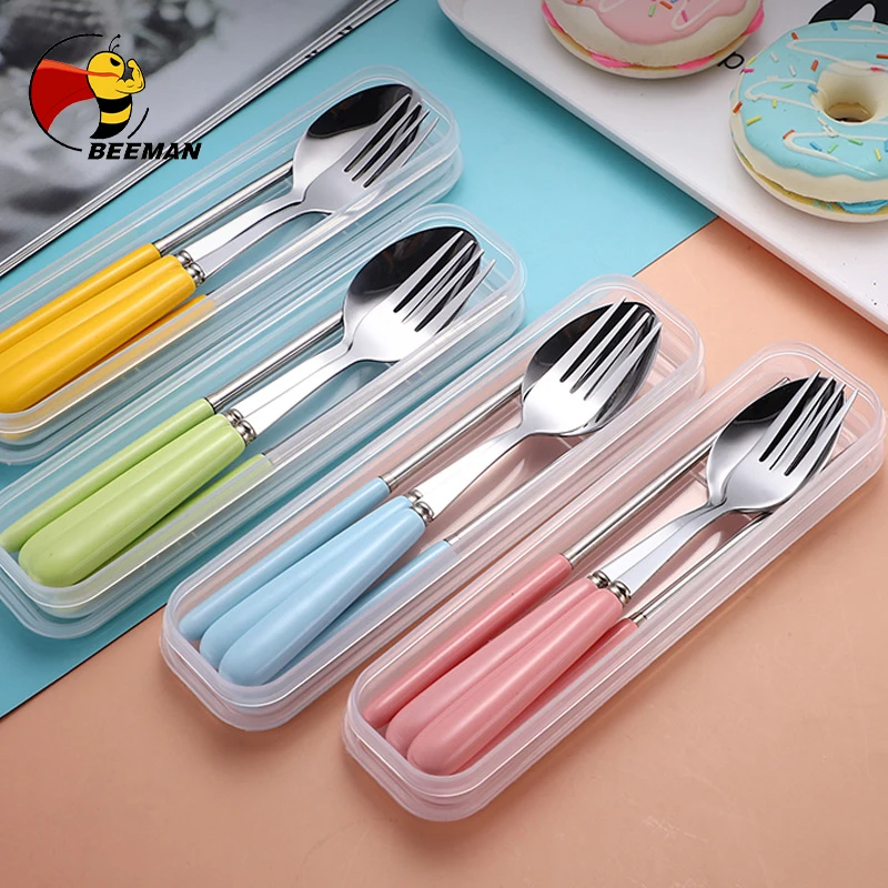 BEEMAN 3pcs Portable Dinnerware Set Ceramics Handle Stainles