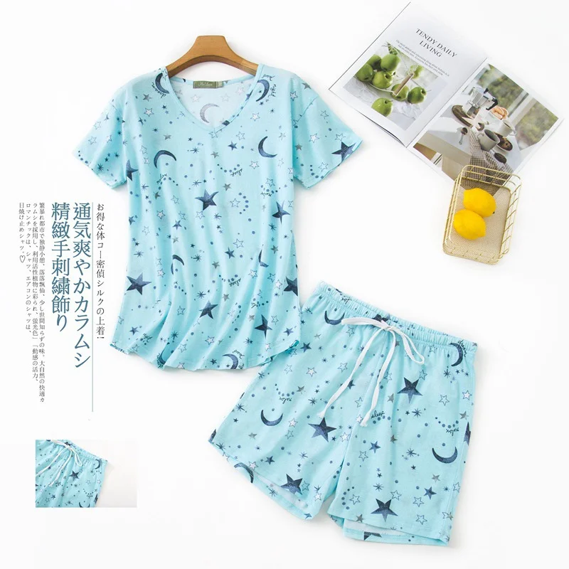 Summer Pajamas Set Short Sleeve T-shirt Shorts 2Piece/Set Sexy Cartoon Pyjama Big Size Mom Homewear Cozy Plus Sleepwear