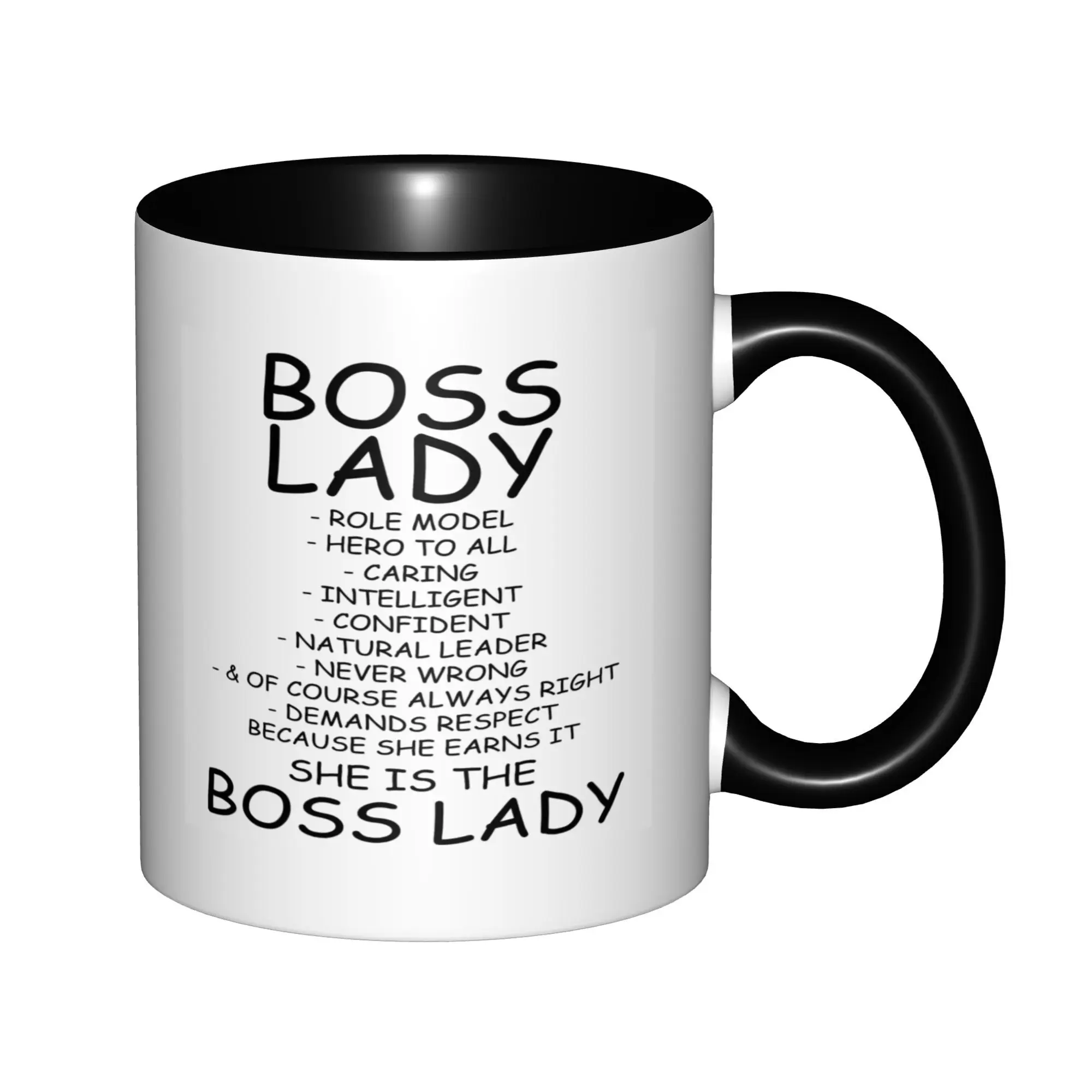 Фото Boss Lady For Her, сарказм, вдохновляющие подарки для коллег, кружки с черной ручкой, кофейные кружки на день рождения, керамические чайные чашки, 11 унций №1