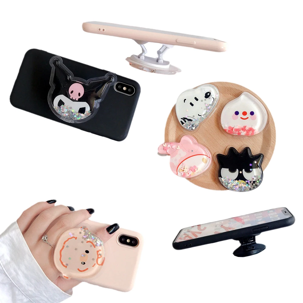 

Kawaii Sanrios Kuromi My Melody Cartoon PVC quicksand Universal Fold Mobile Phone Bracket Phone Accessories for Girls