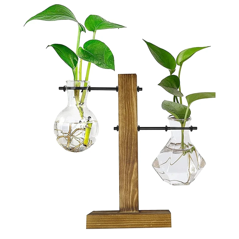 

Plant Terrarium With Wooden Stand,Desktop Water Planting Glass Vase Simplicity Glass For Hydroponics Home Office Decor