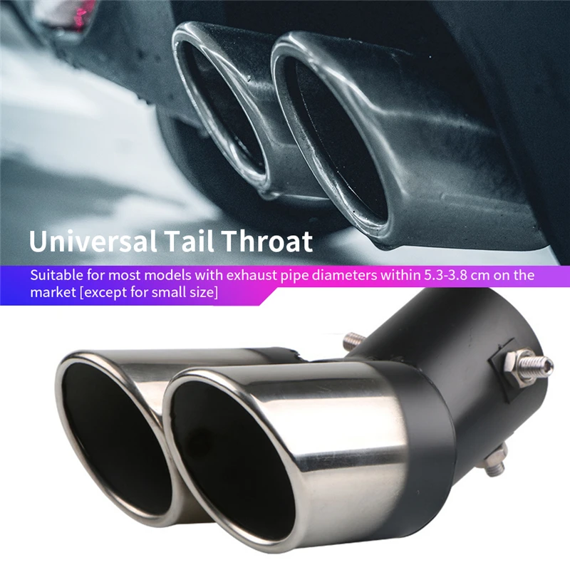 

Automobile tail Dual Outlet Exhaust Tip Stainless Steel Slant Rolled Edge Auto Muffler modified Universal Car Exterior Supplies