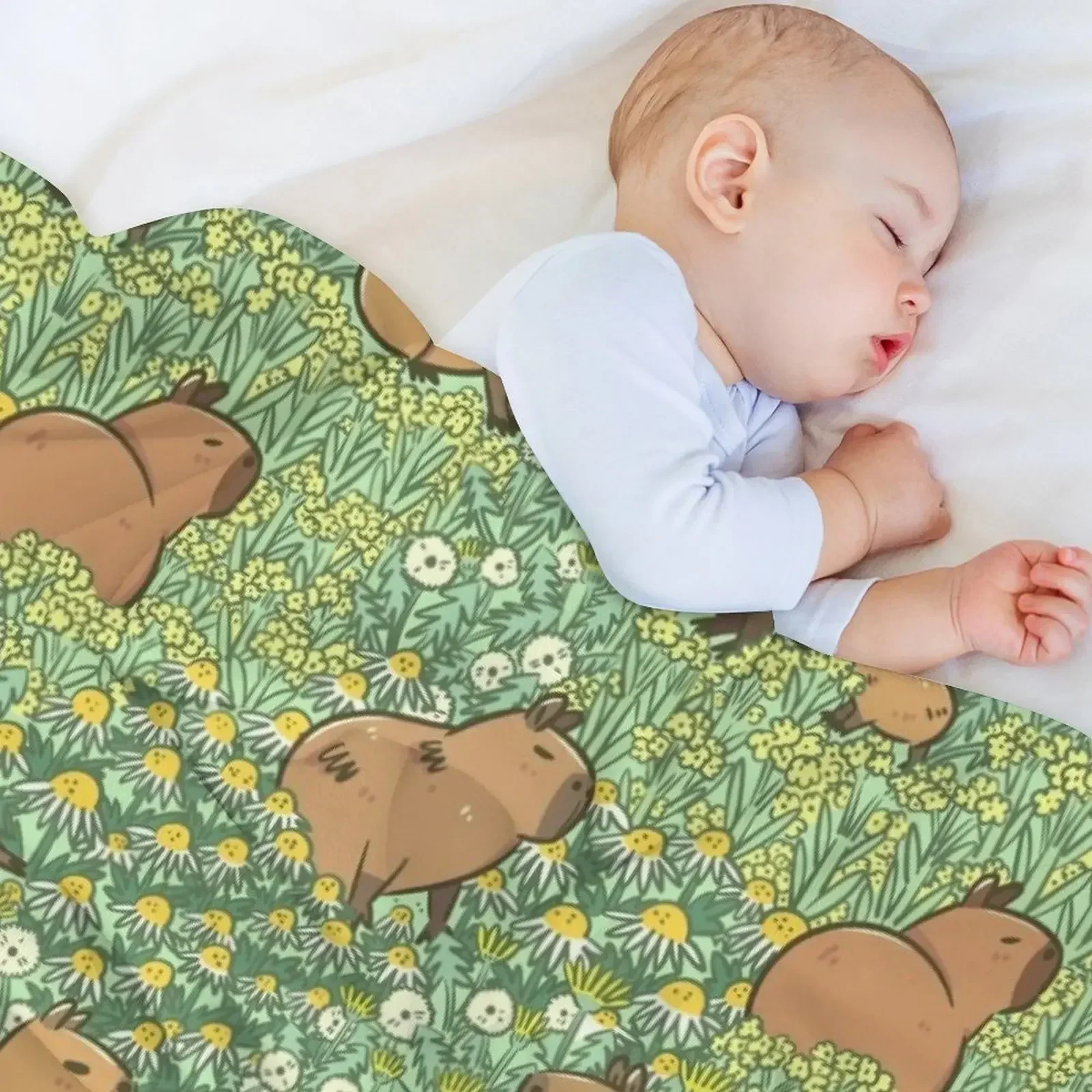 Одеяло Capybaras Meadow в зеленом и желтом цвете декоративные одеяла для кровати косплея