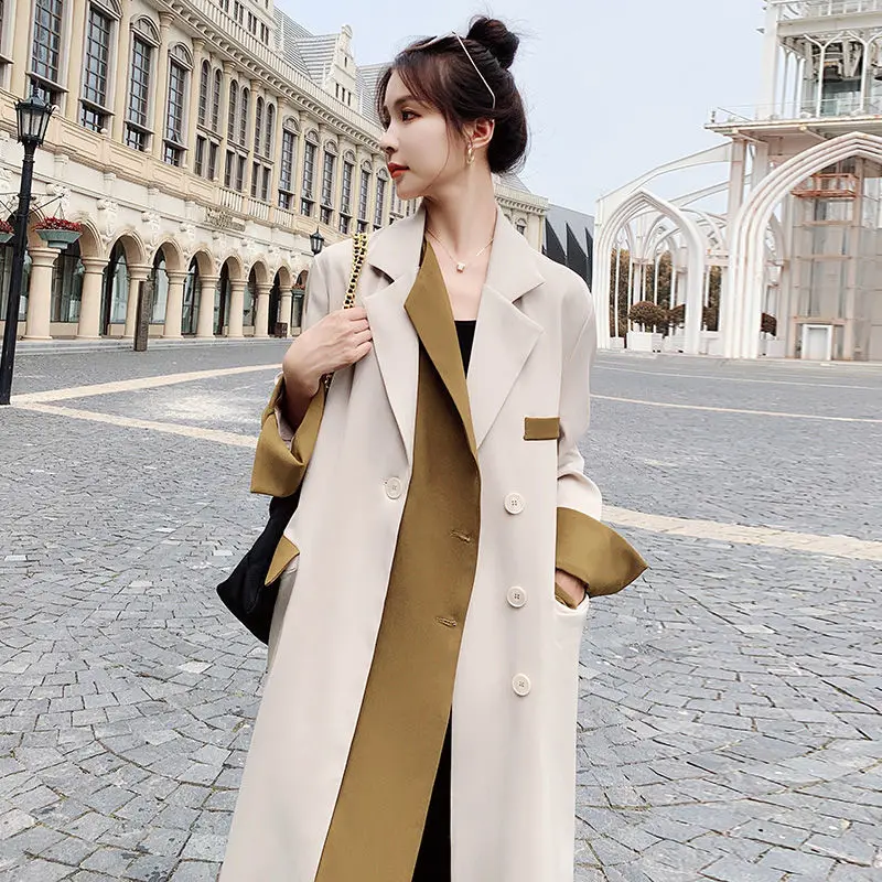 

Women's Long Suit Jacket Trench Coat Splicing Design Luxury Belt Coat Cheap Wholesale Grace High Quality Office Women New