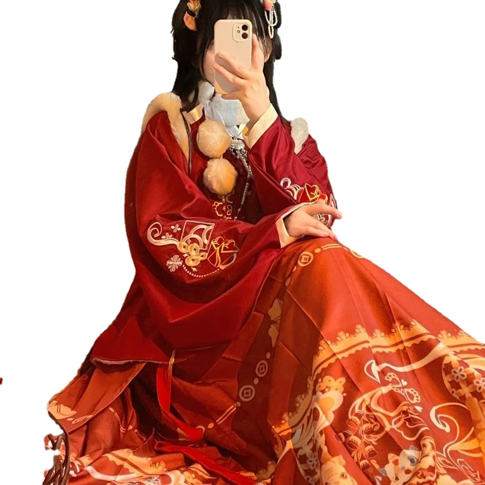 

Caihongxuan Оригинальный костюм Хань мин Бия пони юбка осень-зима флисовый костюм