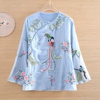 2022 women full sleeve shirts flower embroidery blouses chinese style vintage women shirts tops hanfu chinese shirts tang suit