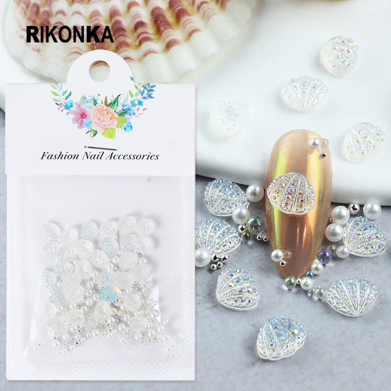 

Ocean Style Abalone Shell Nail Art Decorations For Manicure Colorful Aurora Resin AB Parts DIY Summer UV Charms Nail Accessories