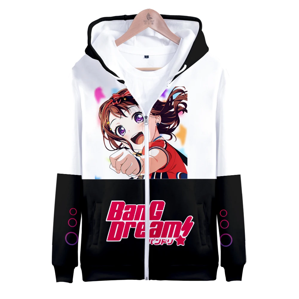 

BanG Dream Anime Zipper Hoodies Unisex Fashion Zip Up Hooded Sweatshirt 3D Prints Streetwear Clothes