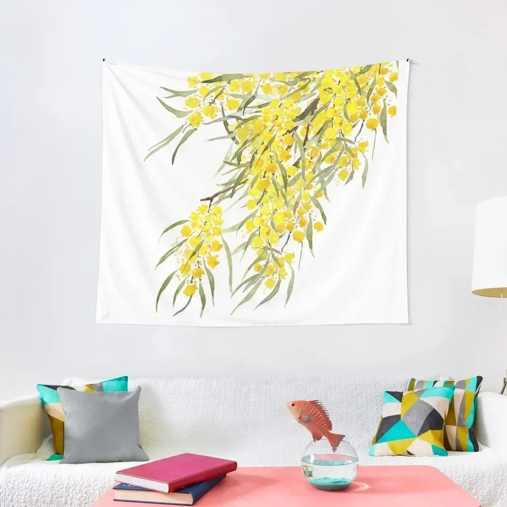 golden wattle flower watercolor Tapestry Korean Room Decor Decorations Bedroom House