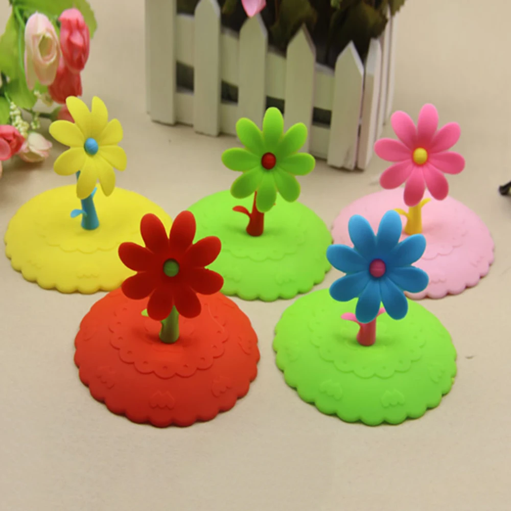 

Cute Flowers Adorn Water Drinking Cup Lid Silicone Anti-dust Bowl Cover Cup Heat-resistant Leak Proof Sealed Glass Cap
