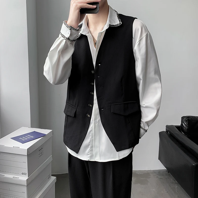 

YASUGUOJI High Quality Suit Vest Men Fashion Wedding Dress Vest Formal Business Attire Slim Waistcoat Korean Sleeveless Gilet