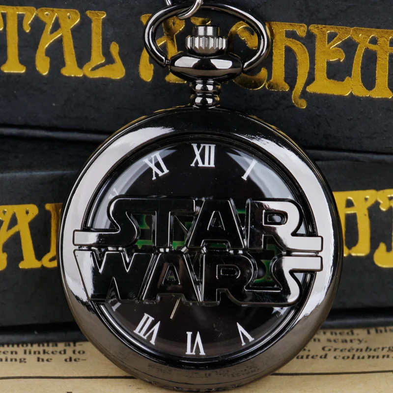 

Black Letters Skeleton Quartz Pocket Watch Roman Numerals With Chain Pendant Clock Men Women Students Gifts Popular Jewelry