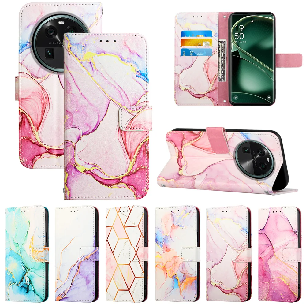 

Marble Leather Flip Wallet Case for OPPO Find X6 Pro A1 Pro Reno 8T 7Z 5G A78 A58 A17 K10 A55S A57 A53 A32 A33 2020 A93 Cover