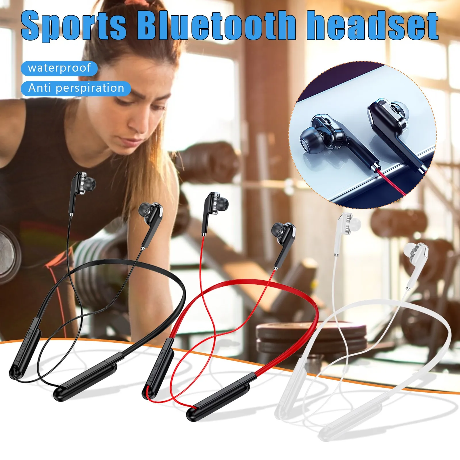 

Q18 V5.0 Bluetooth Headset Neck Hanging Style New Sports Stereo Dual-action Ring Quad-core Four-speaker Neck Hanging Headphone