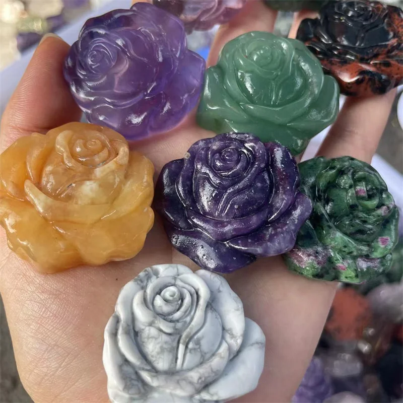 

1pcs Polished Quartz Crystal Carved Rose Flower Natural Stones Healing Gemstones Reiki Crafts Home Decoration
