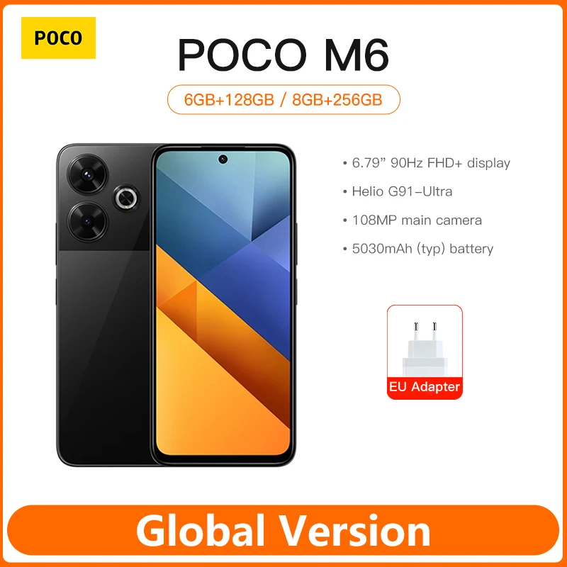 POCO M6 Global Version Smartphone MediaTek Helio G91 Ultra 6.79'' Display 90Hz 33W Fast Charging 5030mAh Battery 108MP NFC