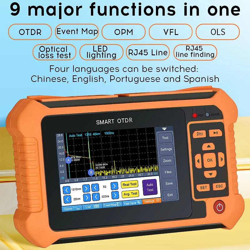 

OTDR AUA 562 U/APC Port 1625nm 22dB Fiber Optic Reflectometer Touch Screen VFL OLS OPM Event Map 4 languages can be switched