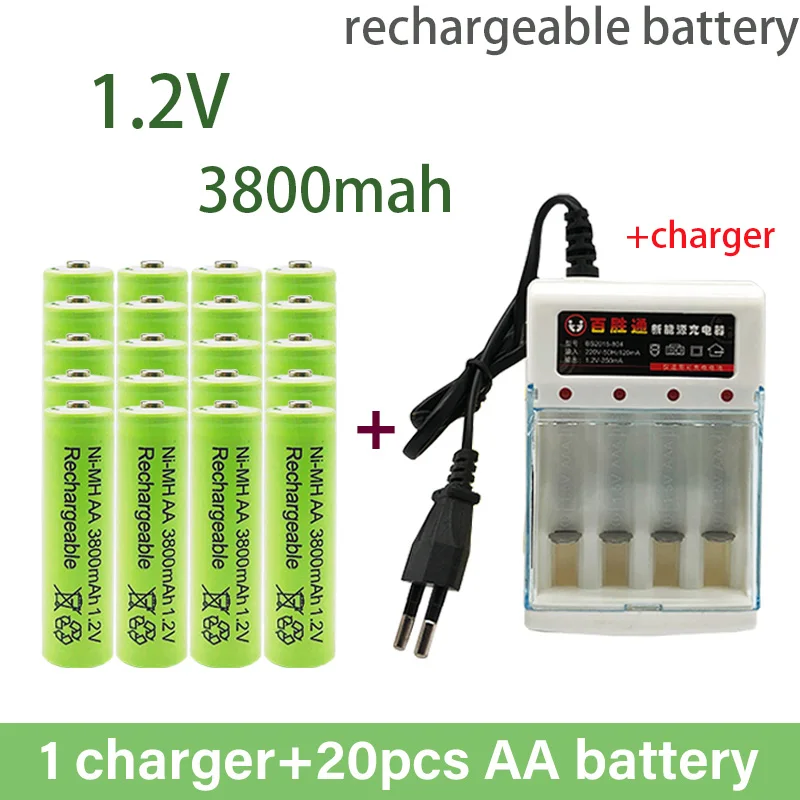 

2023 AArechargeable battery 3800Mah 1.2v nickel hydrogen rechargeable battery with charger, suitable for game consoles,toys, MP3