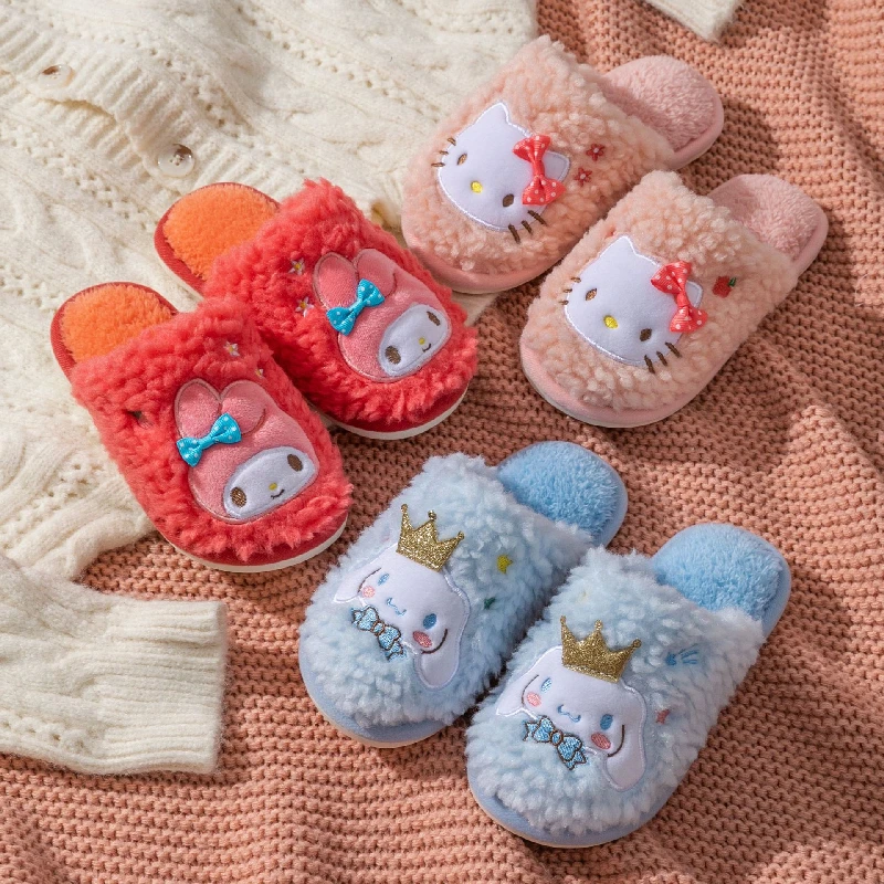 

Sanrio Симпатичные Cinnamoroll My Melody Hello Kitty плюшевые женские детские хлопковые тапочки Нескользящие сохраняющие тепло домашние плюшевые туфли