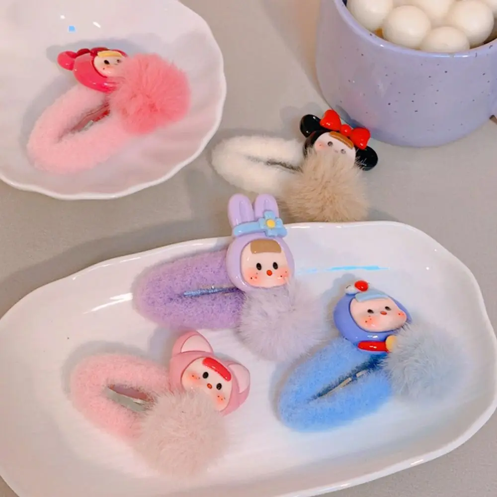 Милая забавная плюшевая кукла заколка для волос боковые зажимы корейский стиль