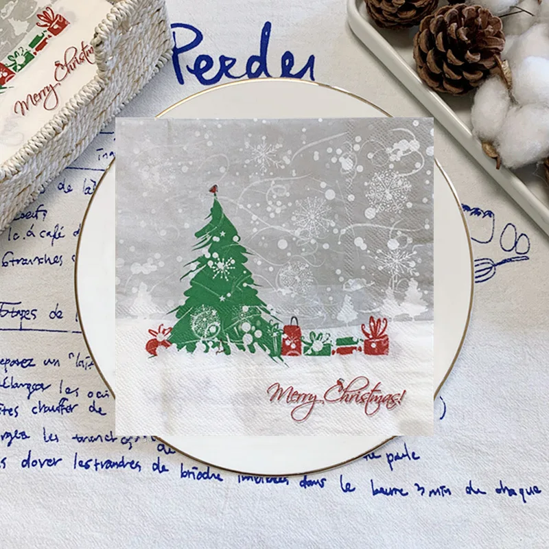 

20Pcs/Bag Merry Christmas Tree Gift Paper Napkins Christmas Letters Decoupage Paper Serviettes for Xmas Party Tableware Decor