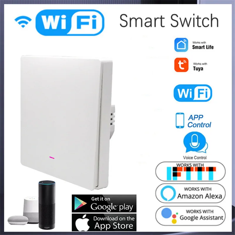 

Tuya 1/2/3 Gang Smart Wifi Switch No Neutral Wire Required Wall Light Button Switch Support Smart Lfie For Alexa Google Home
