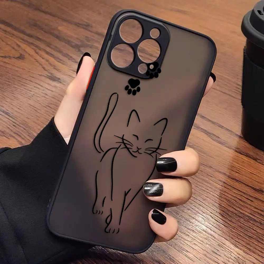 Matte Phone Case for iPhone Apple 14 13 11 12 MINI Pro XS Max XR X 7 8 SE 2022 2020 6 6S Plus Case Funda Funny Cute Black Cat