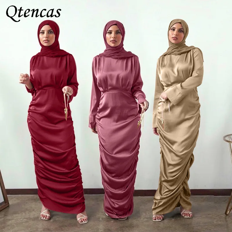 Мусульманское модное платье-хиджаб для женщин, атласное платье в стиле Дубай, Абая, Турция, Абая для женщин, турецкие платья, ислам, кафтан