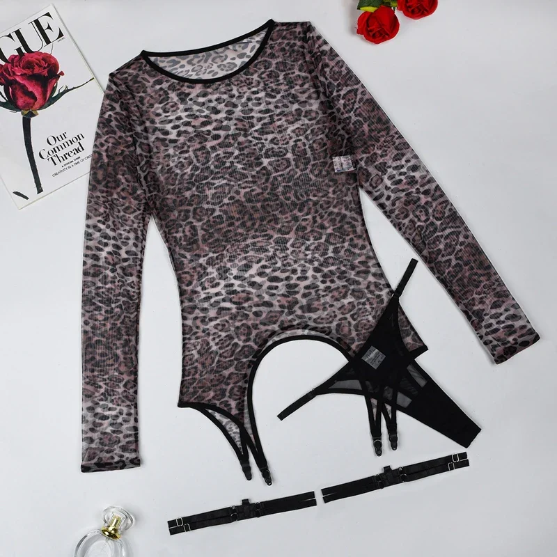Toucheart сетчатое нижнее белье с леопардовым принтом для женщин сексуальный