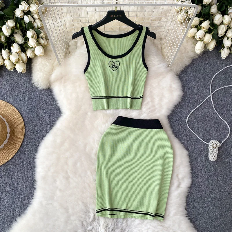 

Женский трикотажный костюм Amolapha из 2 предметов, облегающий жилет без рукавов и юбка на бедрах, комплекты одежды