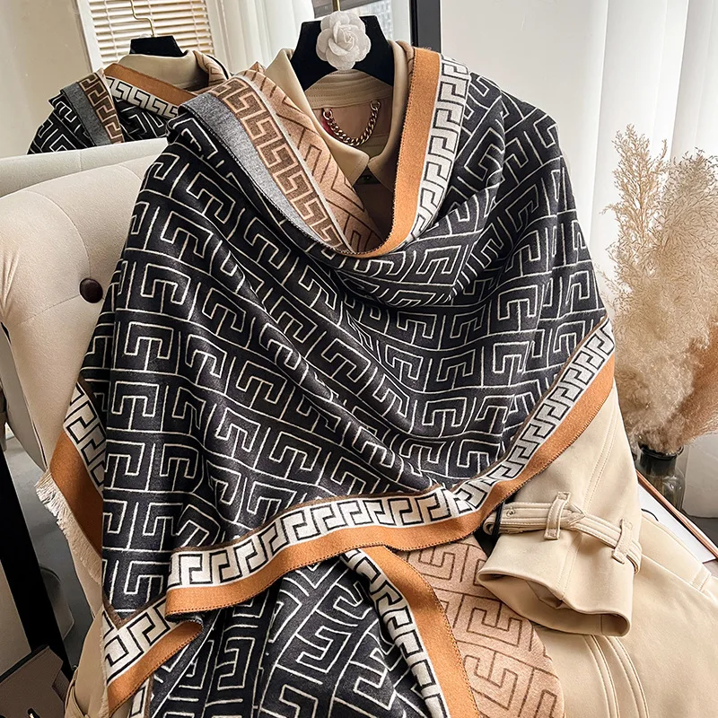 

Зимний кашемировый шарф, женские теплые шали и палантины, модные плотные хиджабы с цветочным принтом, шарфы-одеяла, новинка 2023