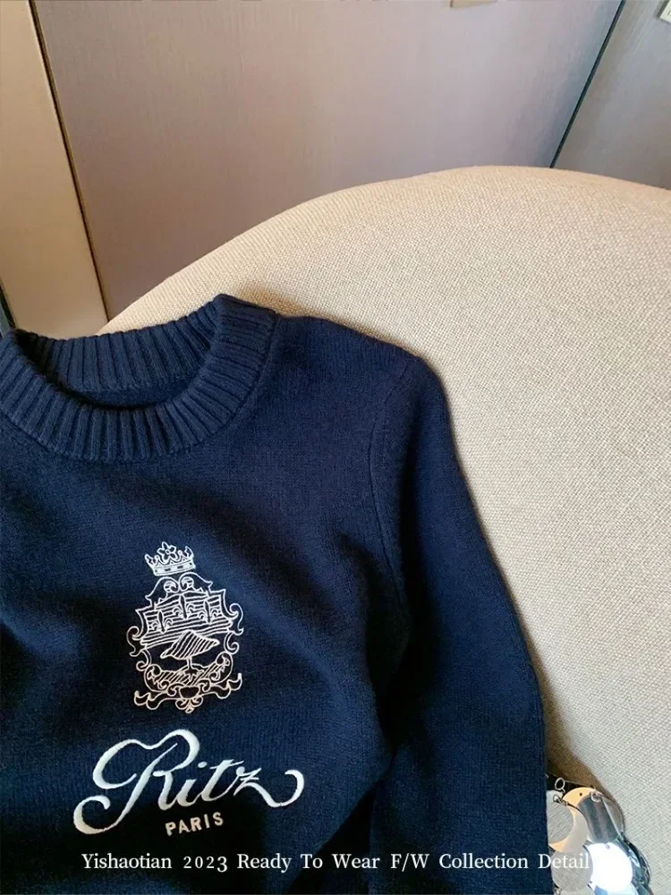 Свитер с вышивкой букв Deeptown 2024 весенне-осенний женский трикотаж длинными