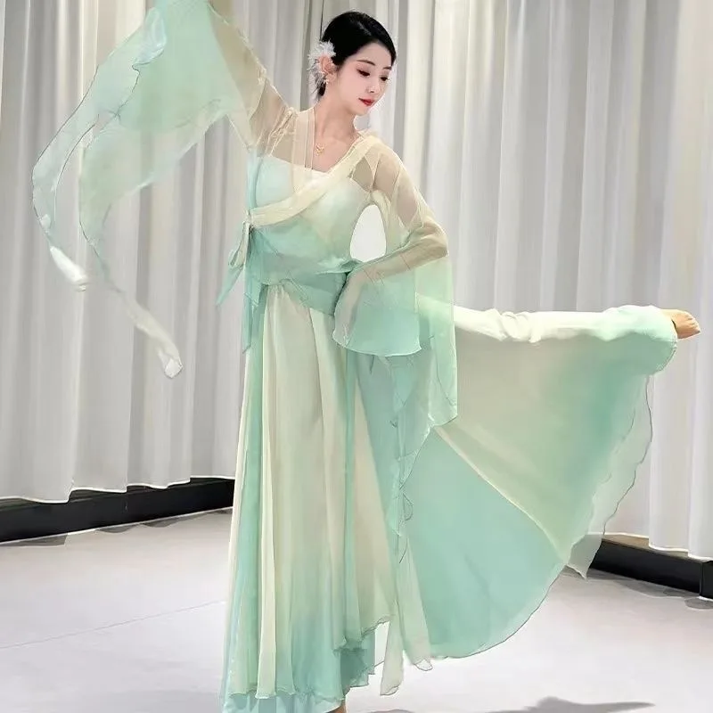 Classical dance butterfly gradient body rhythm yarn dress suit fairy elegant ancient style performance costume