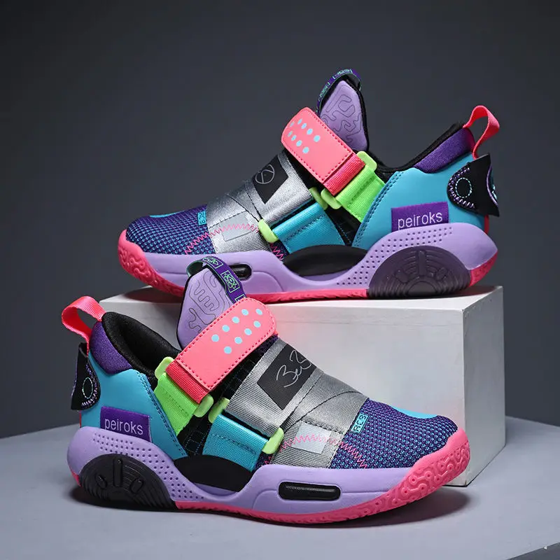 

Autumn 2023 Children Basketball Shoes Boy's Mesh Basket Boots Antislip Rubber Sole Little Kid Big Kids Fitness Casual Sneakers