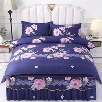 4 pcs brushed quilt cover bed sheet bed skirt pillowcase family quilt cover four piece set three piece set brushed